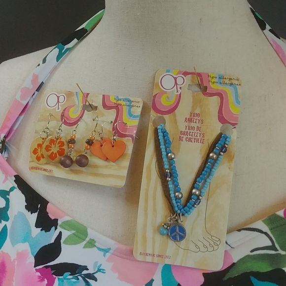 NWT OP Wood Earrings and Trio of Anklets Set - Picture 4 of 8